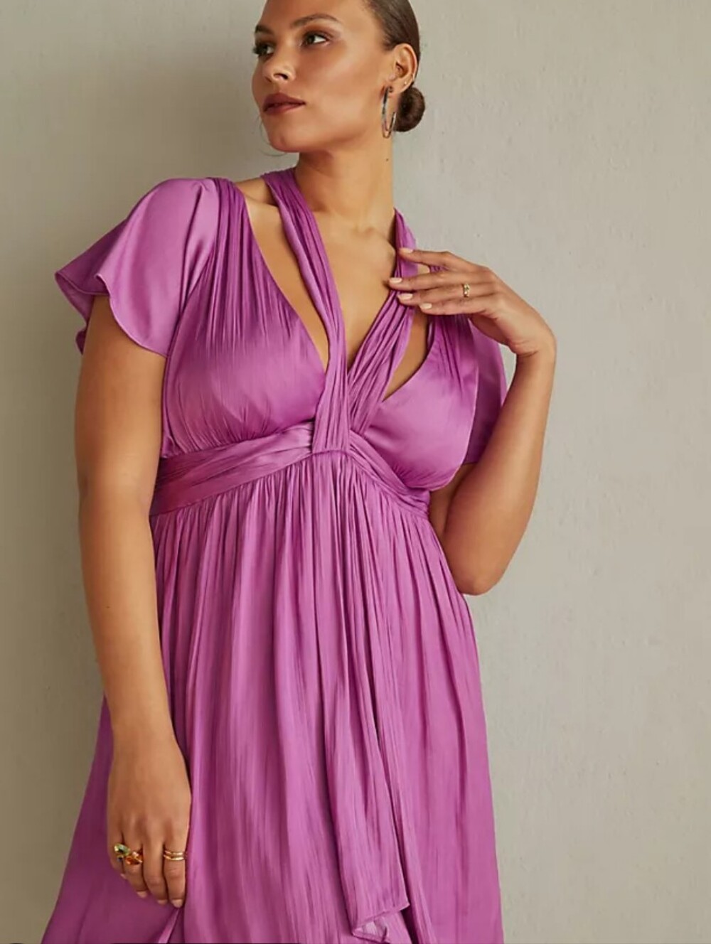 Anthropologie Magenta Pleated V-Neck Mini Dress